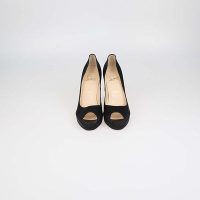 Christian Louboutin Black Satin Very Prive Peep Toe Pumps