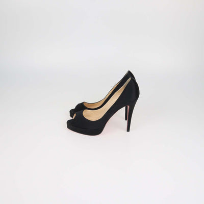 Christian Louboutin Black Satin Very Prive Peep Toe Pumps