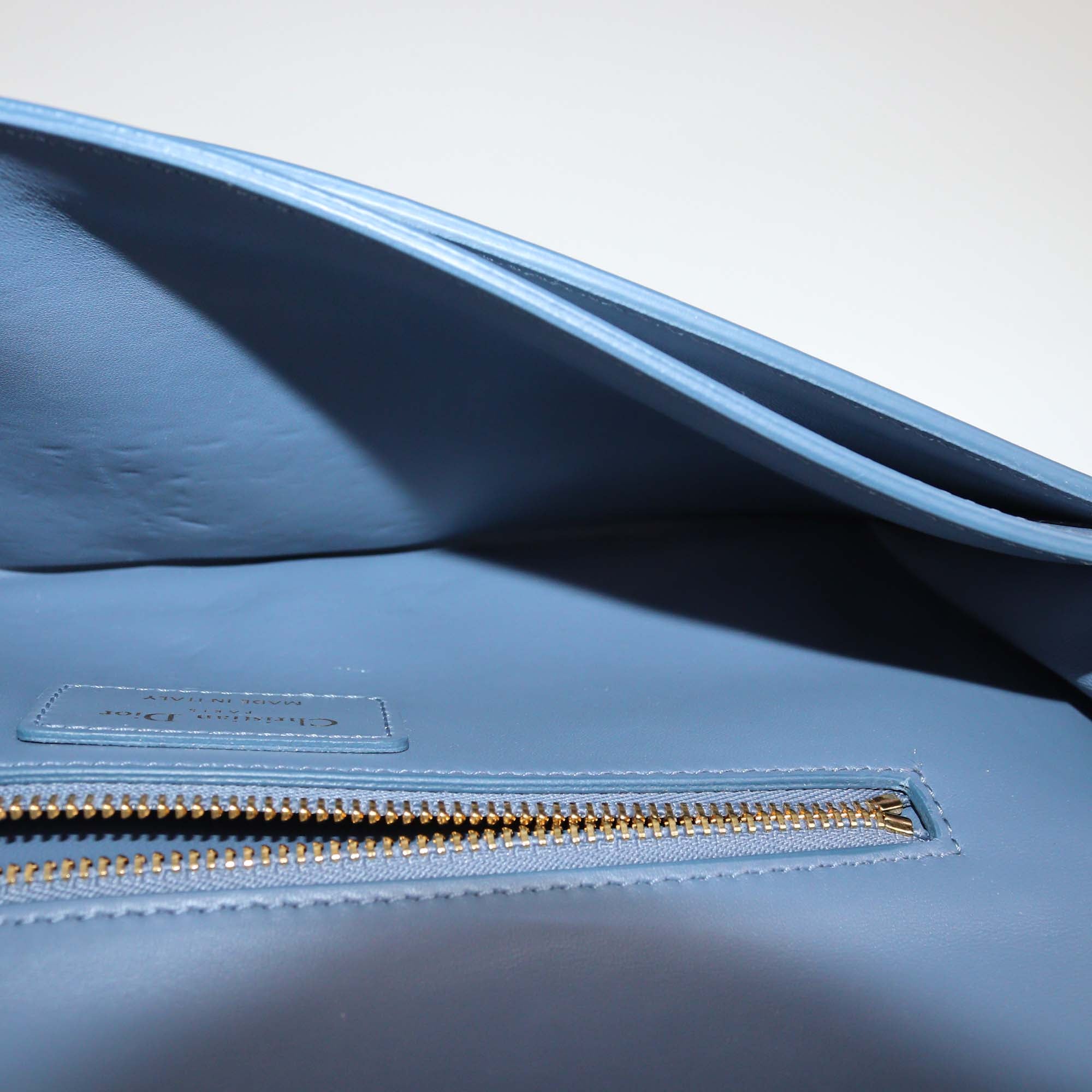 Christian Dior Stone Blue Leather 30 Montaigne Chain Clutch