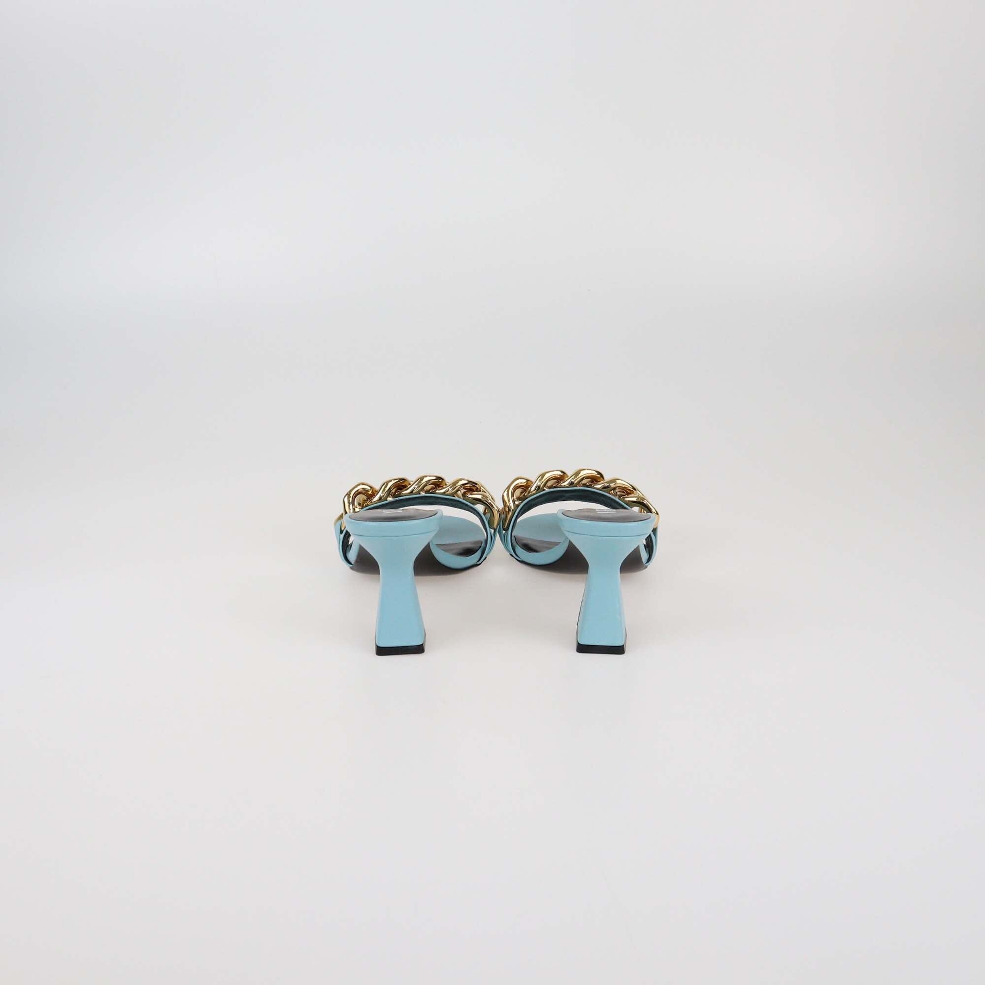 Versace Light Blue Medusa Chain Heels Sandals Womens Versace 