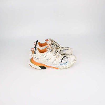 Balenciaga White,Orange Faux Leather and Mesh Track Low Top Sneakers