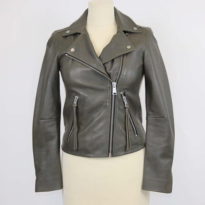 All Saints Army Green Leather Dalby Biker Jacket