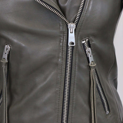 All Saints Army Green Leather Dalby Biker Jacket