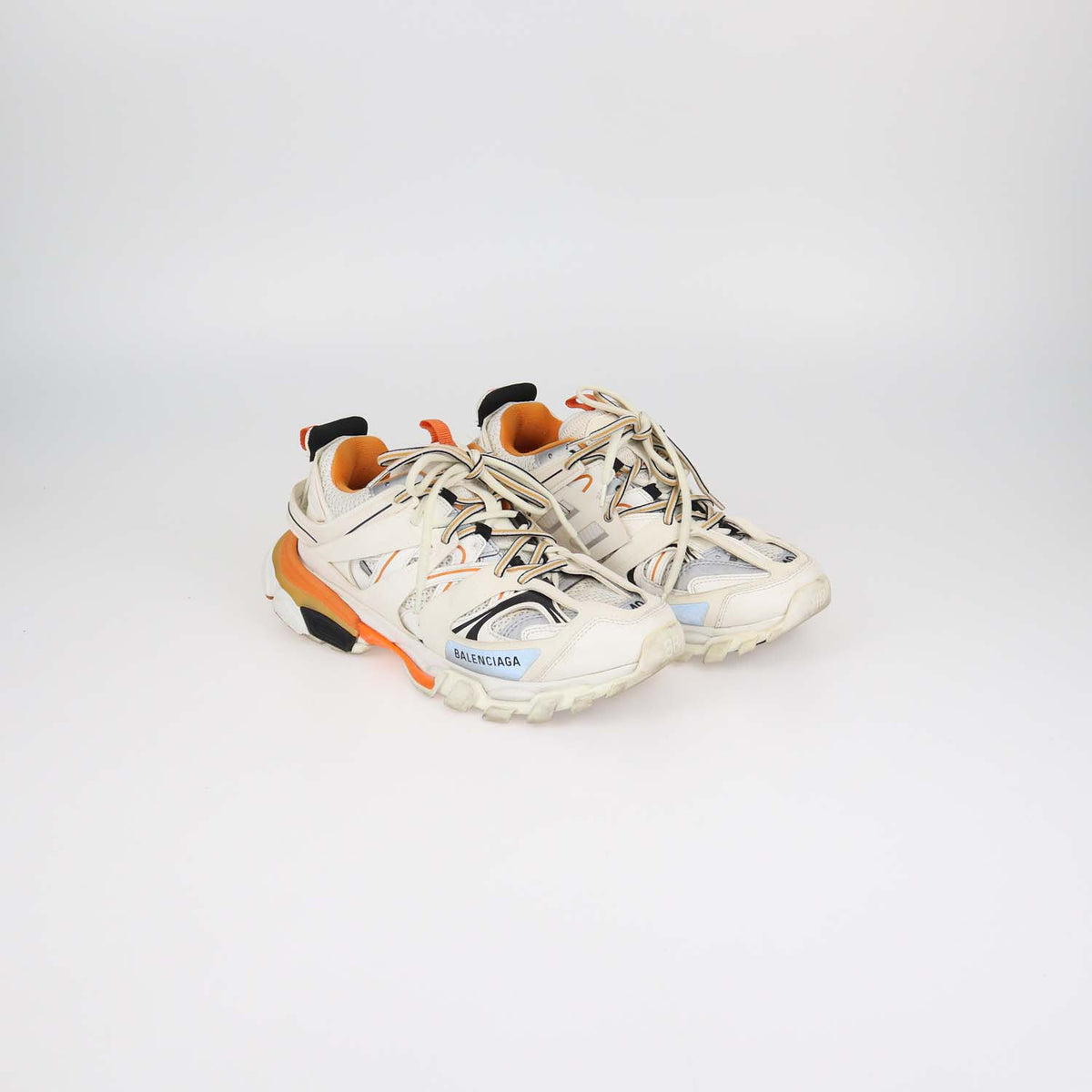 Balenciaga White,Orange Faux Leather and Mesh Track Low Top Sneakers