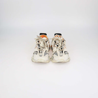 Balenciaga White,Orange Faux Leather and Mesh Track Low Top Sneakers
