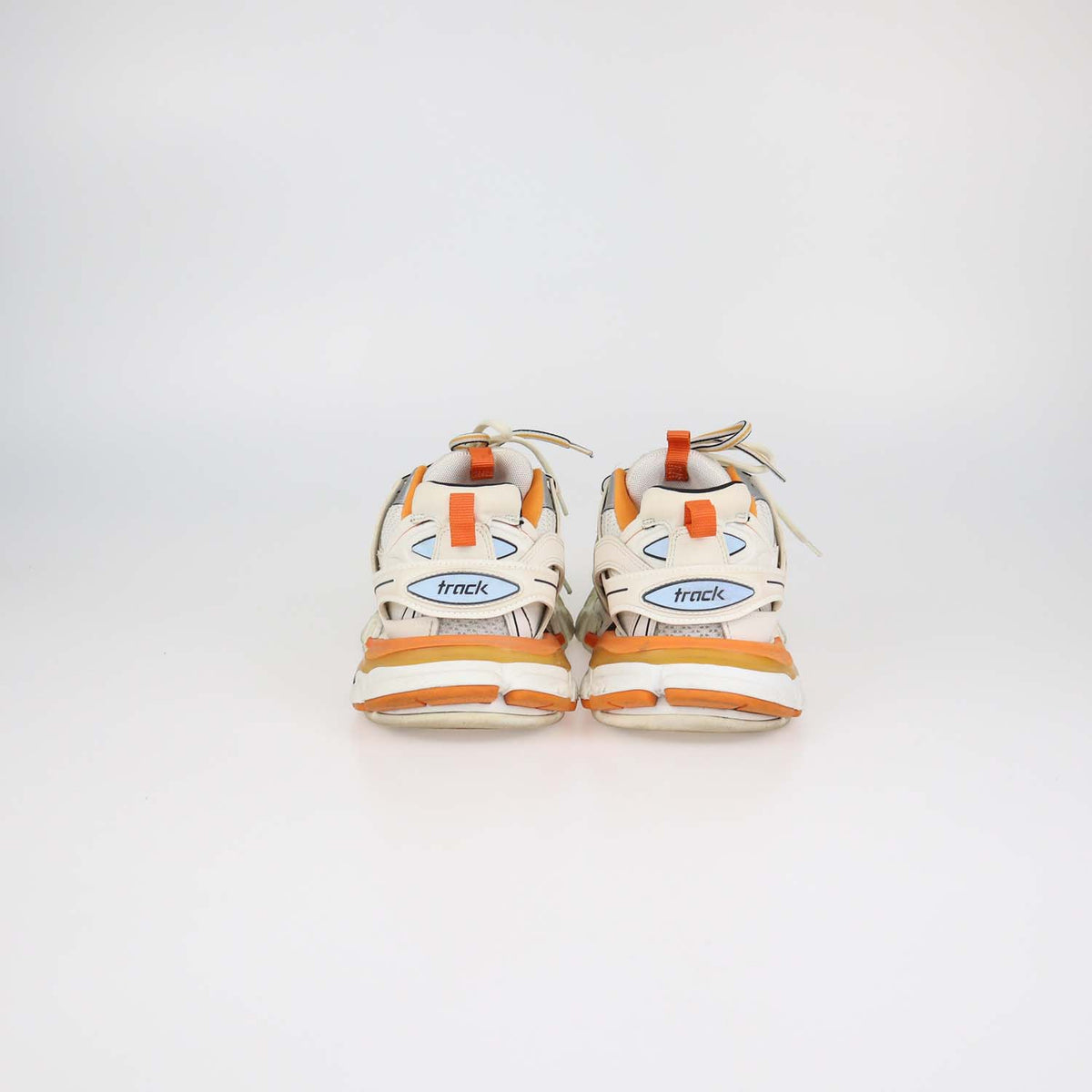 Balenciaga White,Orange Faux Leather and Mesh Track Low Top Sneakers