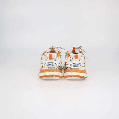 Balenciaga White,Orange Faux Leather and Mesh Track Low Top Sneakers