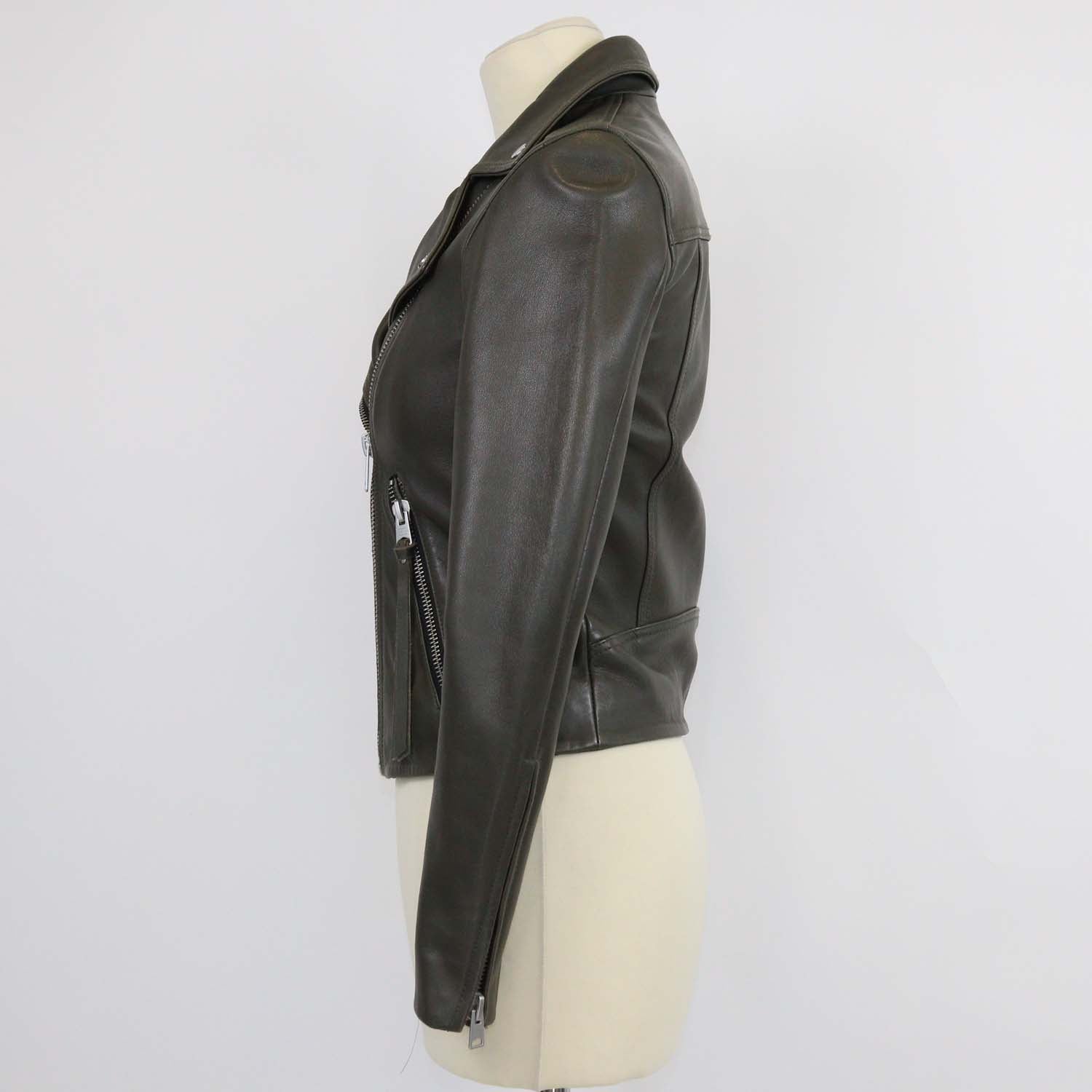 All Saints Army Green Leather Dalby Biker Jacket
