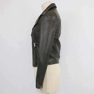 All Saints Army Green Leather Dalby Biker Jacket