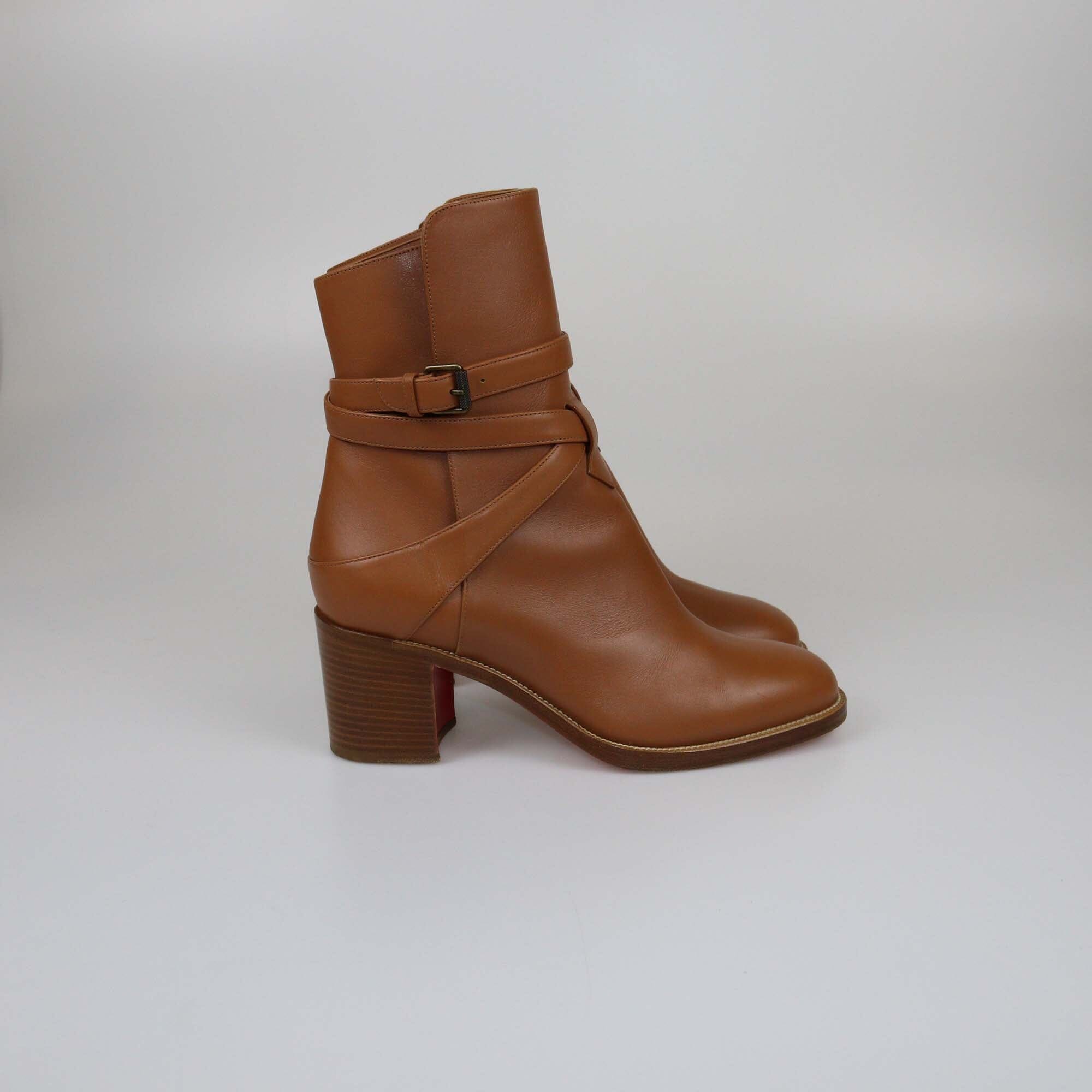 Christian Louboutin Brown Block Heel Ankle Boots Womens Christian Louboutin 