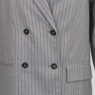 12 Storeez Grey Wool Striped Double Breasted Blazer
