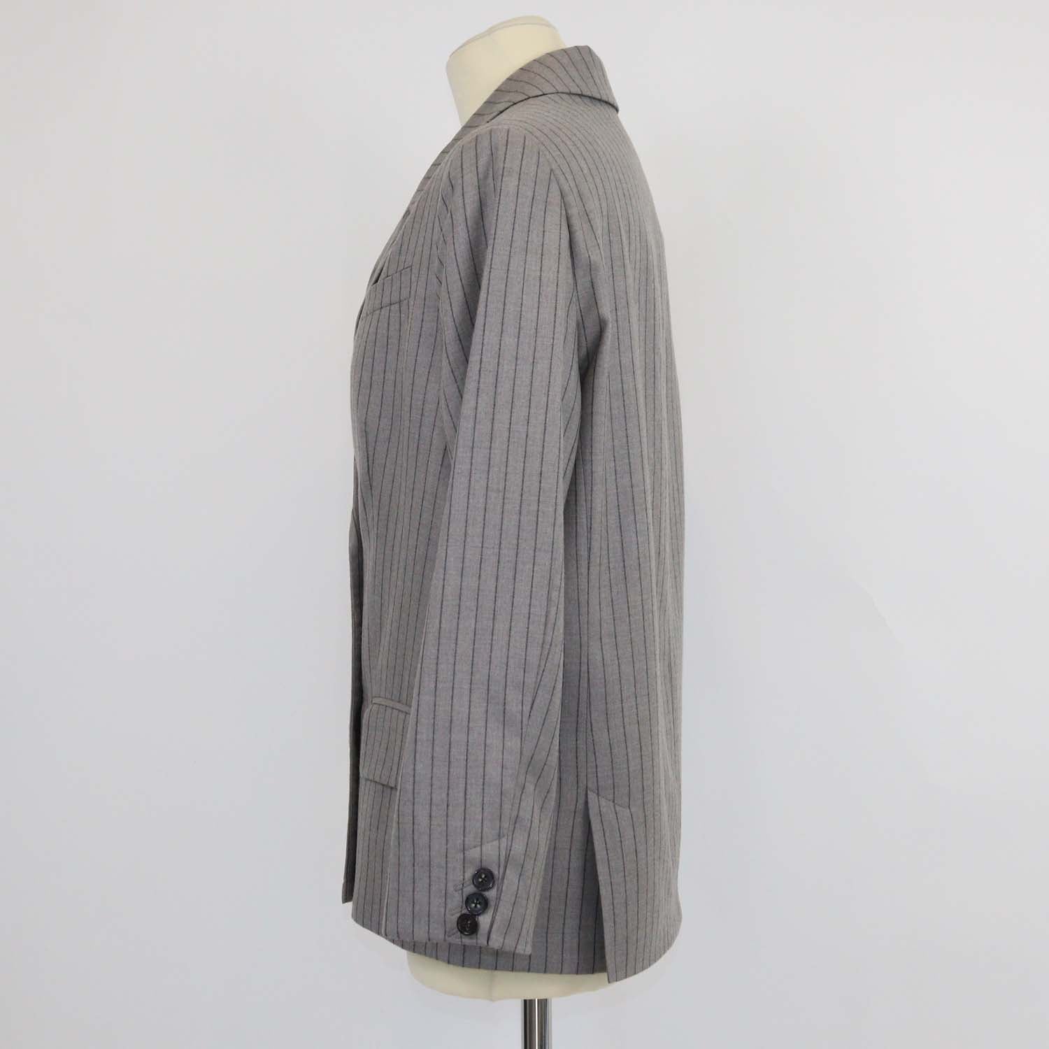 12 Storeez Grey Wool Striped Double Breasted Blazer