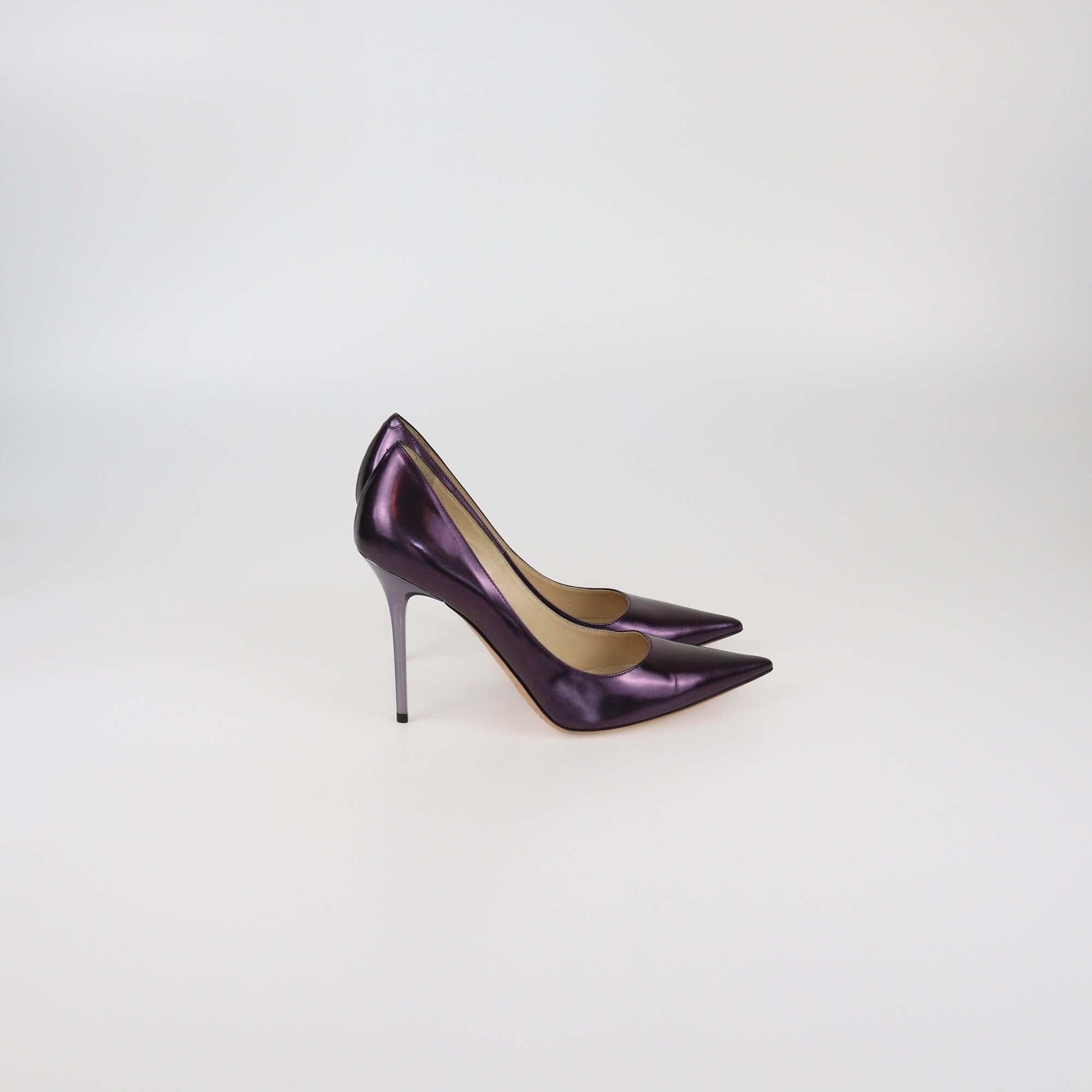 Jimmy Choo Metallic Purple Patent Agnes Pointed Toe Pumps Womens Jimmy Choo 