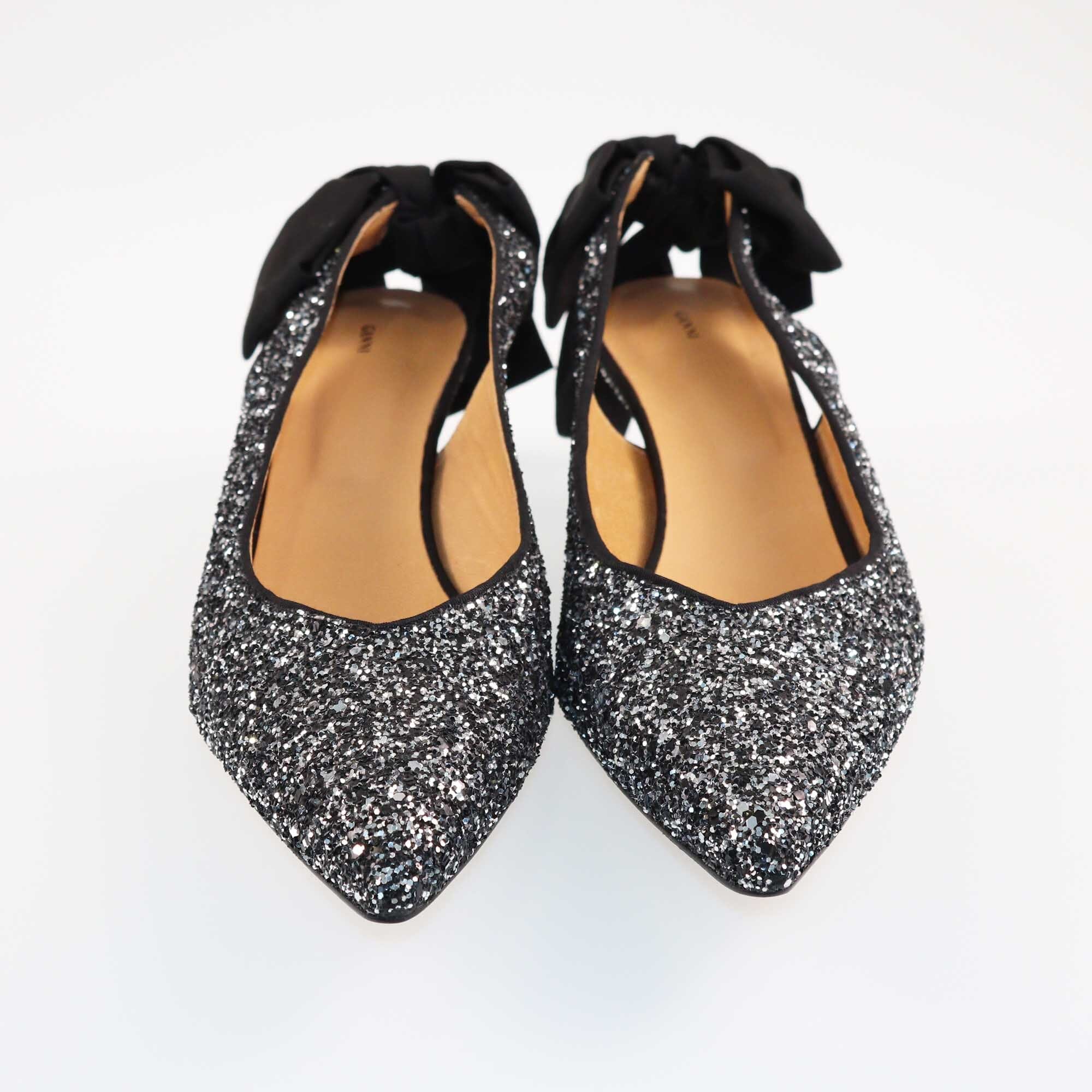 Ganni Black/Silver Glitter Kitten Heels Pumps Shoes Ganni 