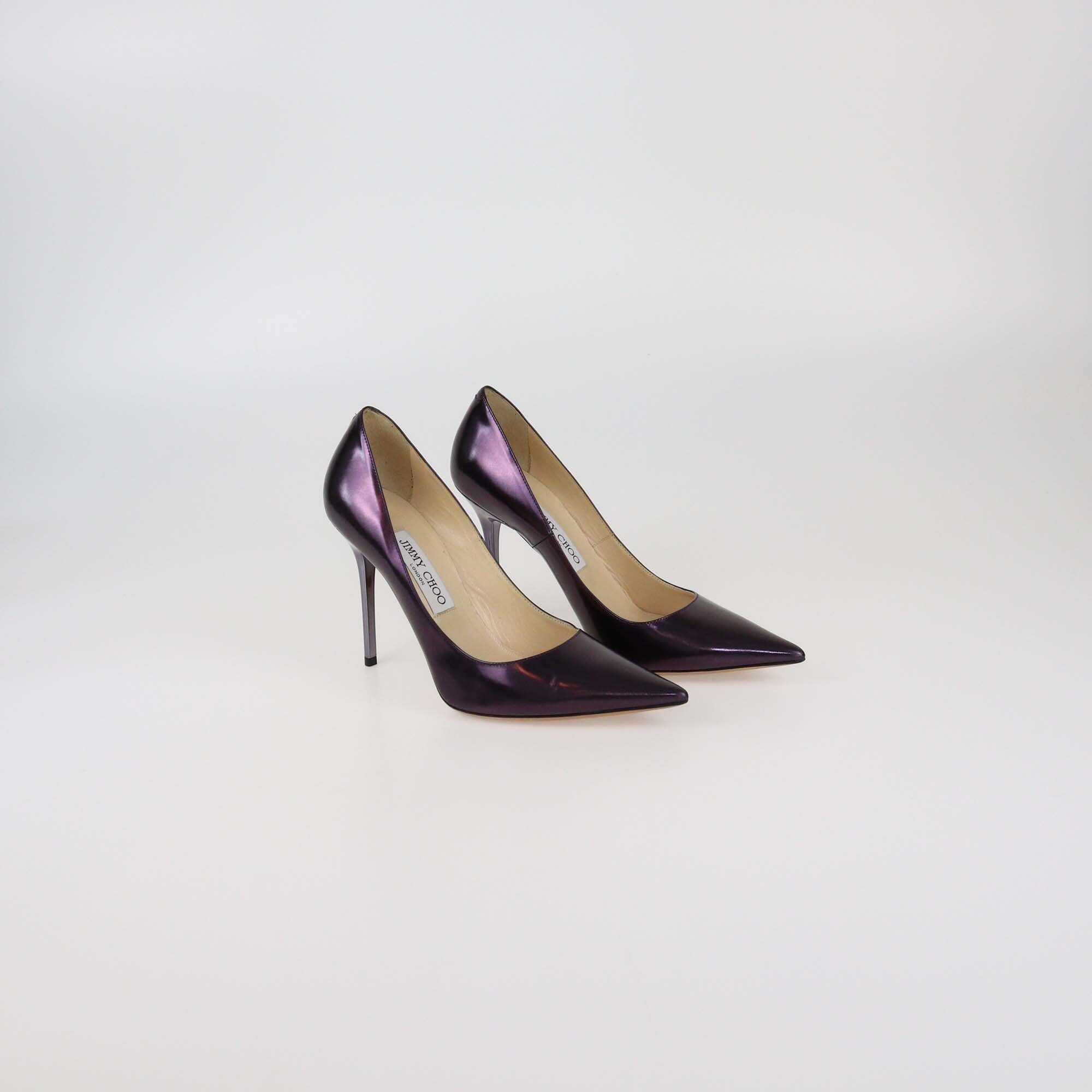 Jimmy Choo Metallic Purple Patent Agnes Pointed Toe Pumps Womens Jimmy Choo 
