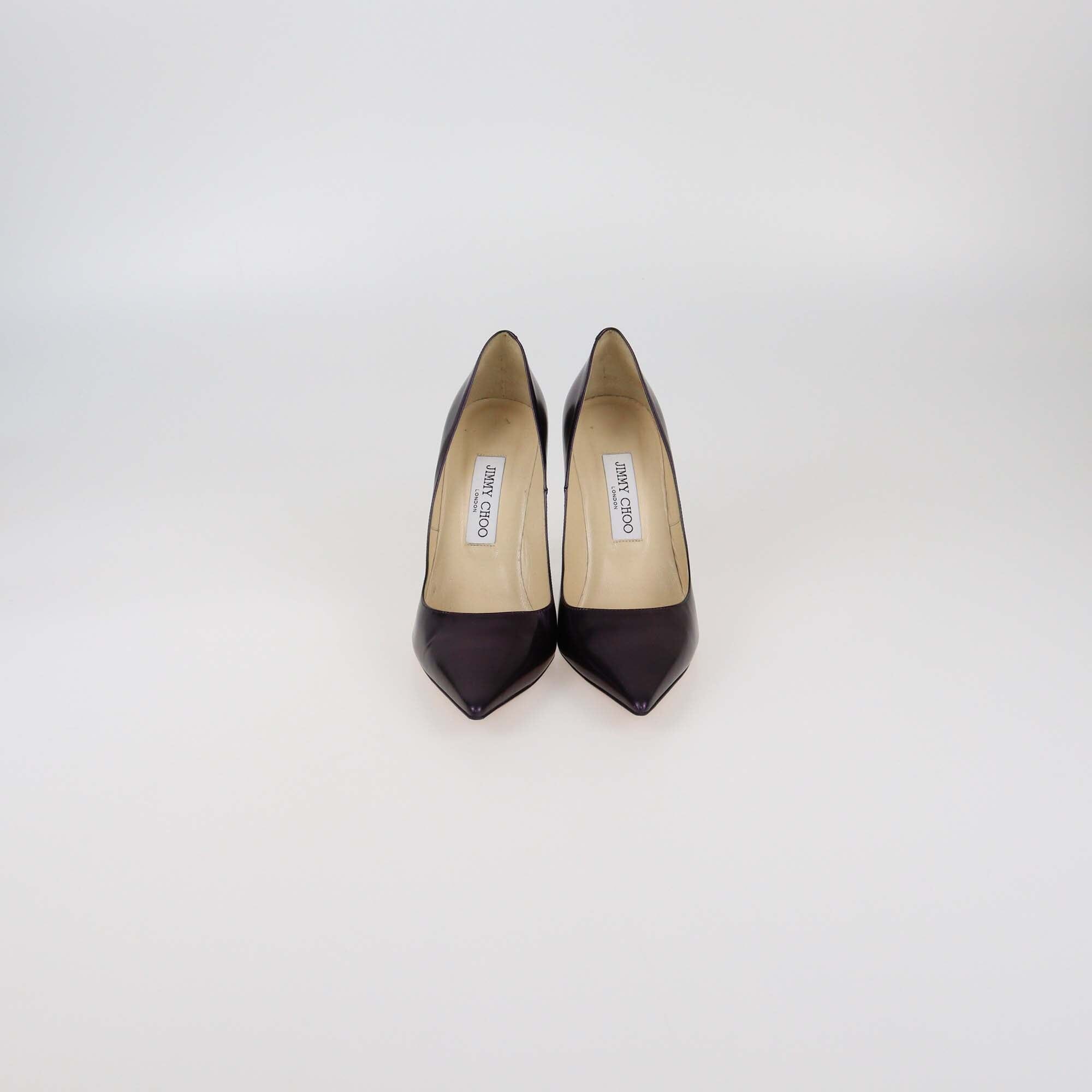 Jimmy Choo Metallic Purple Patent Agnes Pointed Toe Pumps Womens Jimmy Choo 