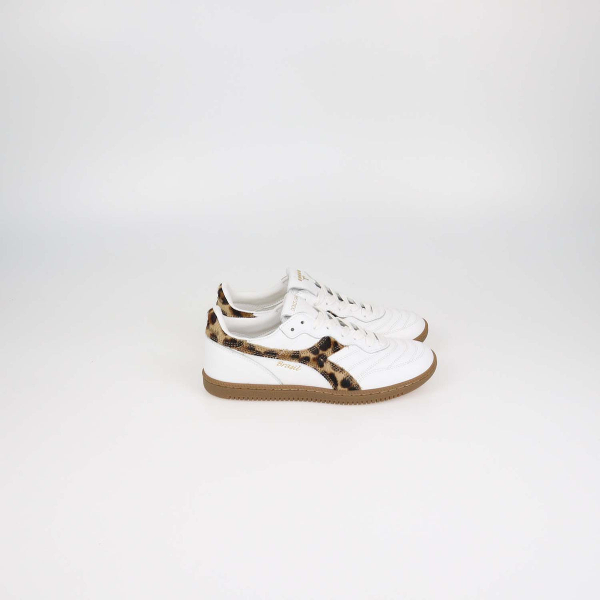 Dolce & Gabbana x Diadora White Leather and Leopard Print Calf Hair Brasil Sneakers