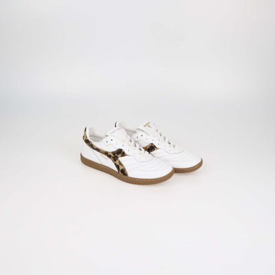 Dolce & Gabbana x Diadora White Leather and Leopard Print Calf Hair Brasil Sneakers