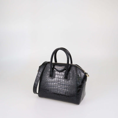 Givenchy Black Croc Embossed Leather Mini Antigona Satchel