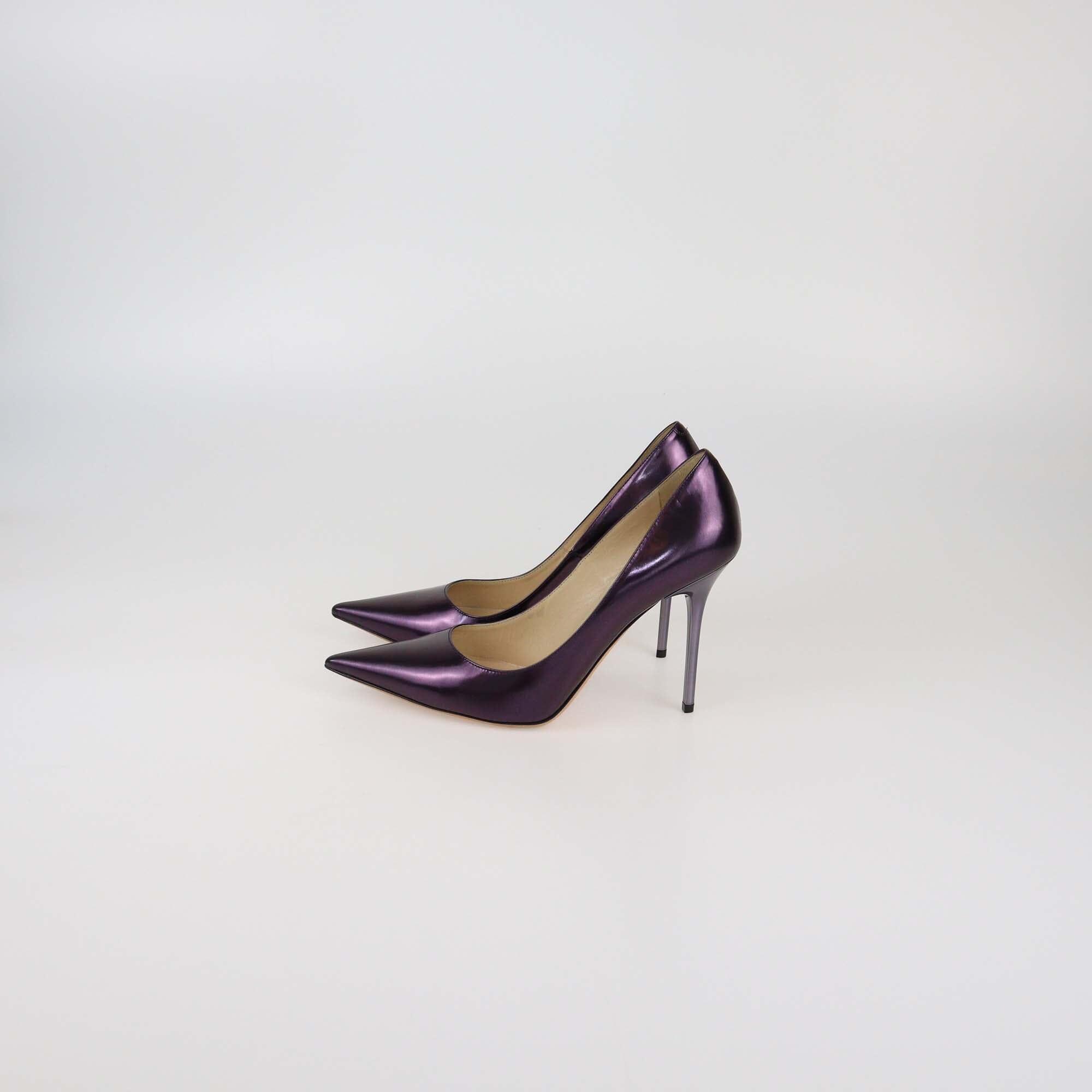 Jimmy Choo Metallic Purple Patent Agnes Pointed Toe Pumps Womens Jimmy Choo 