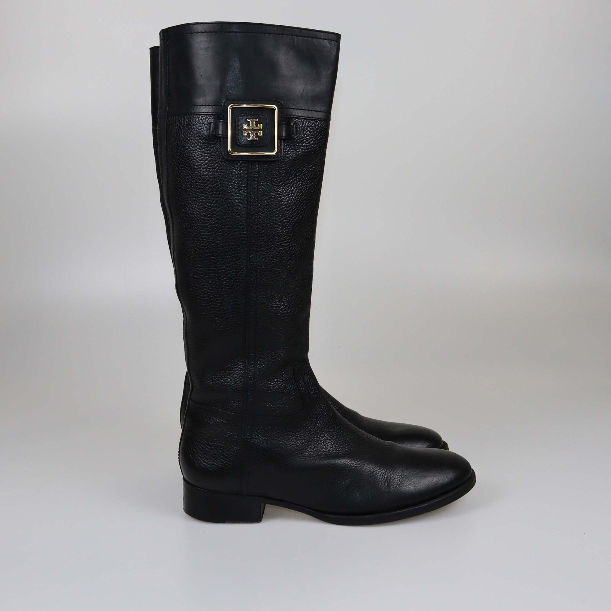 Tory Burch Black Leather Knee Length Boots Womens Tory Burch 