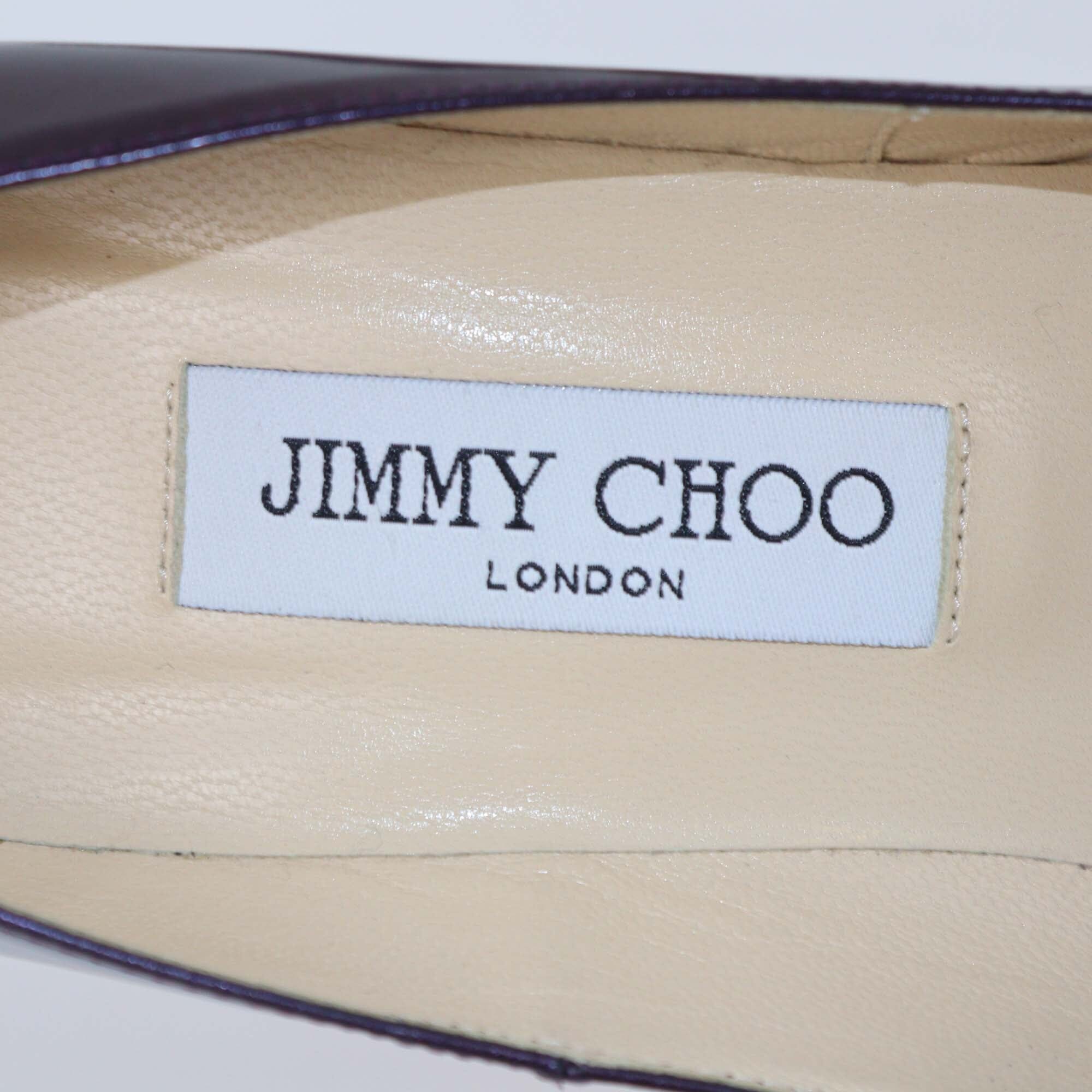 Jimmy Choo Metallic Purple Patent Agnes Pointed Toe Pumps Womens Jimmy Choo 