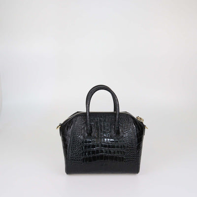 Givenchy Black Croc Embossed Leather Mini Antigona Satchel