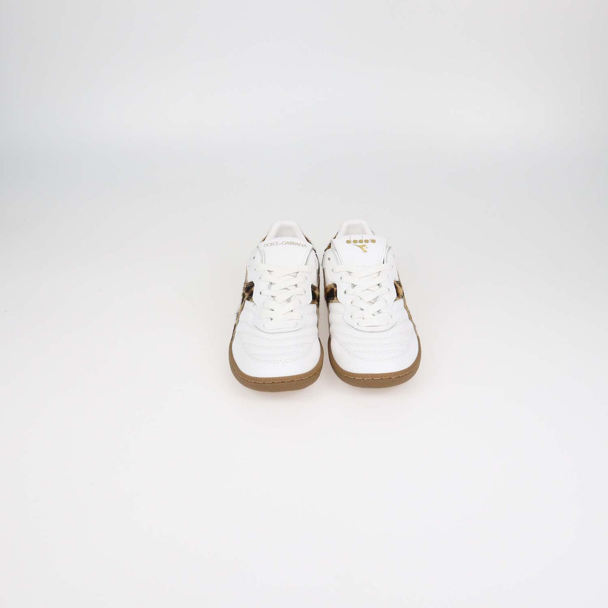 Dolce & Gabbana x Diadora White Leather and Leopard Print Calf Hair Brasil Sneakers
