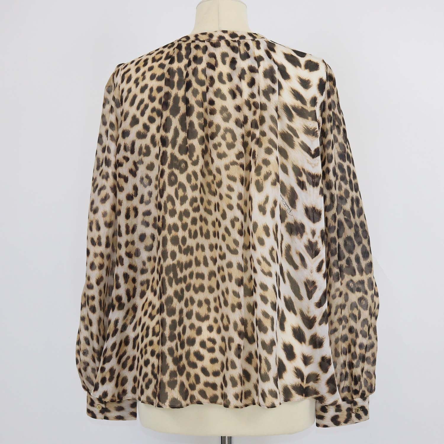 Roberto Cavalli Brown Silk Leopard Print Tie Detail Sheer Top