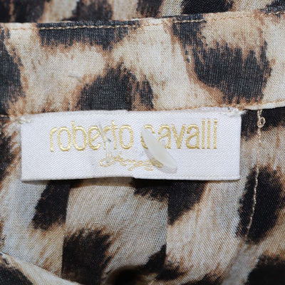 Roberto Cavalli Brown Silk Leopard Print Tie Detail Sheer Top