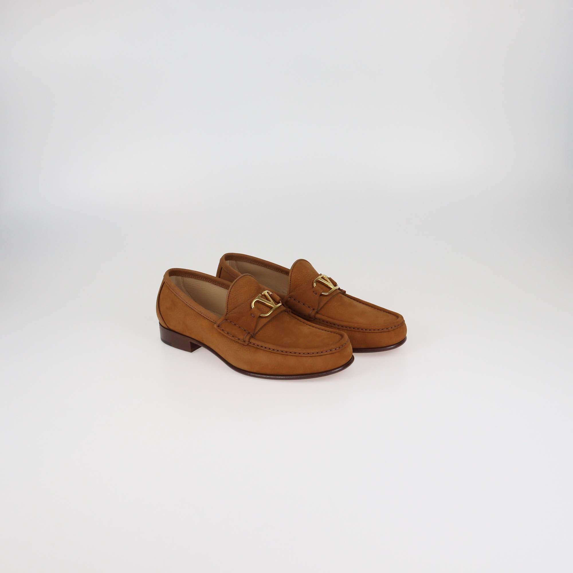 Valentino Tobacco VLogo Deerskin Nubuck Signature Loafers