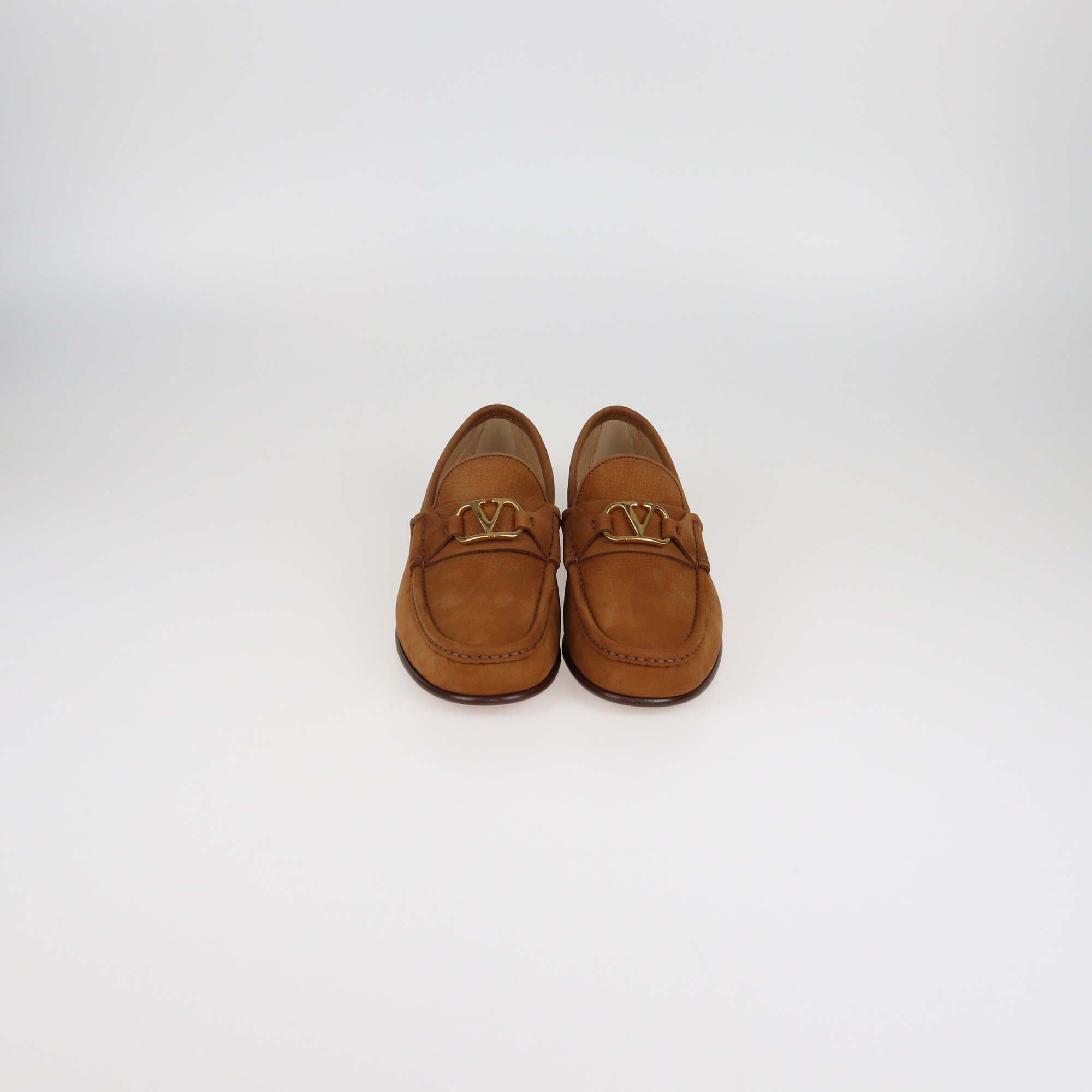 Valentino Tobacco VLogo Deerskin Nubuck Signature Loafers