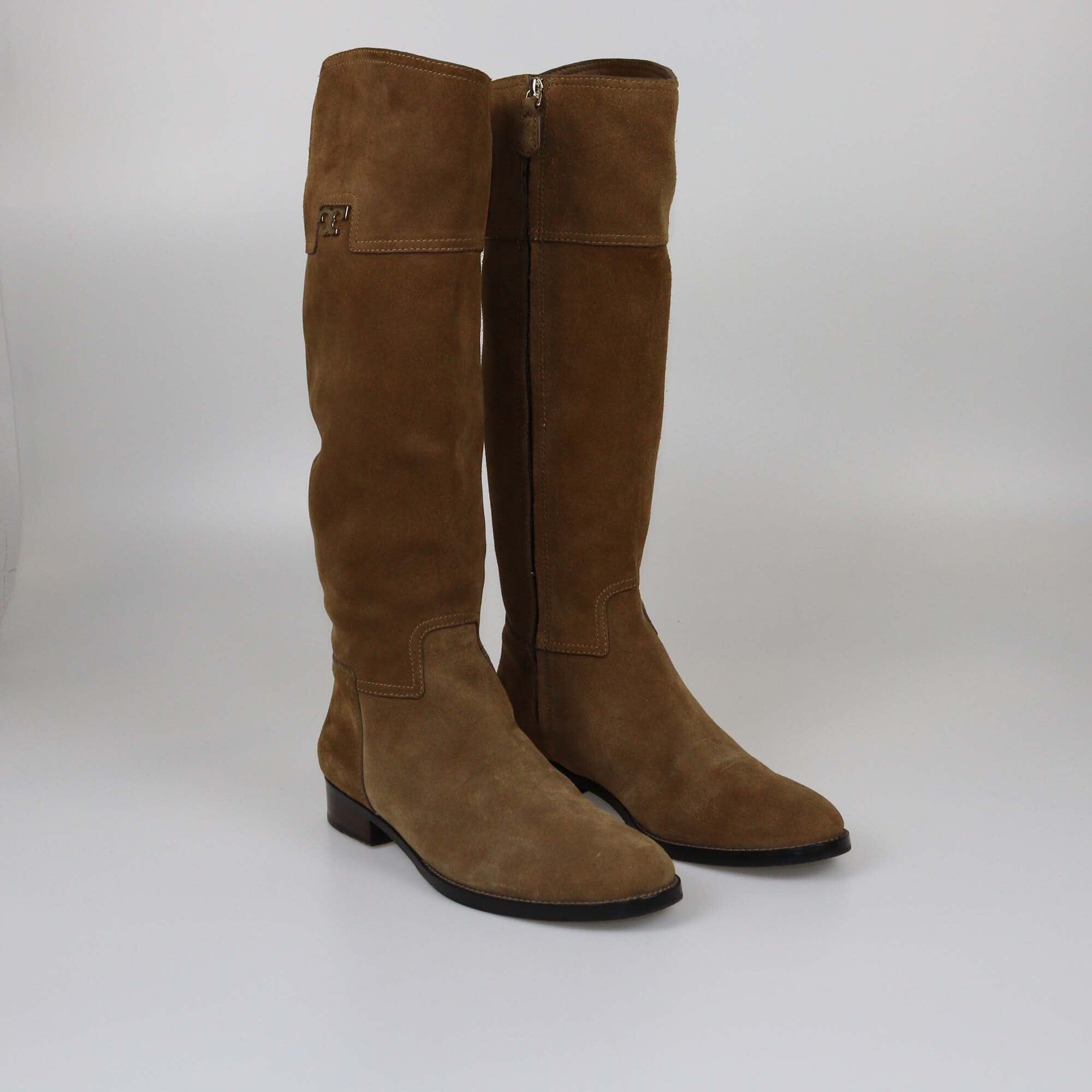 Tory Burch Brown Suede Knee Length Boots Womens Tory Burch 