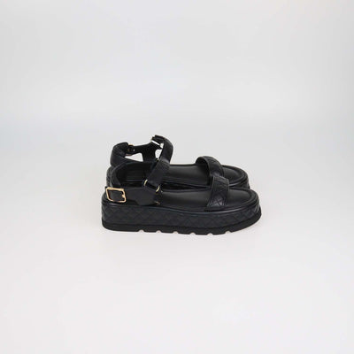 Chanel Black Quilted Leather Velcro Platform Sandals