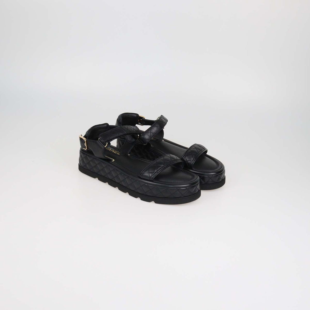 Chanel Black Quilted Leather Velcro Platform Sandals