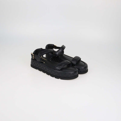 Chanel Black Quilted Leather Velcro Platform Sandals
