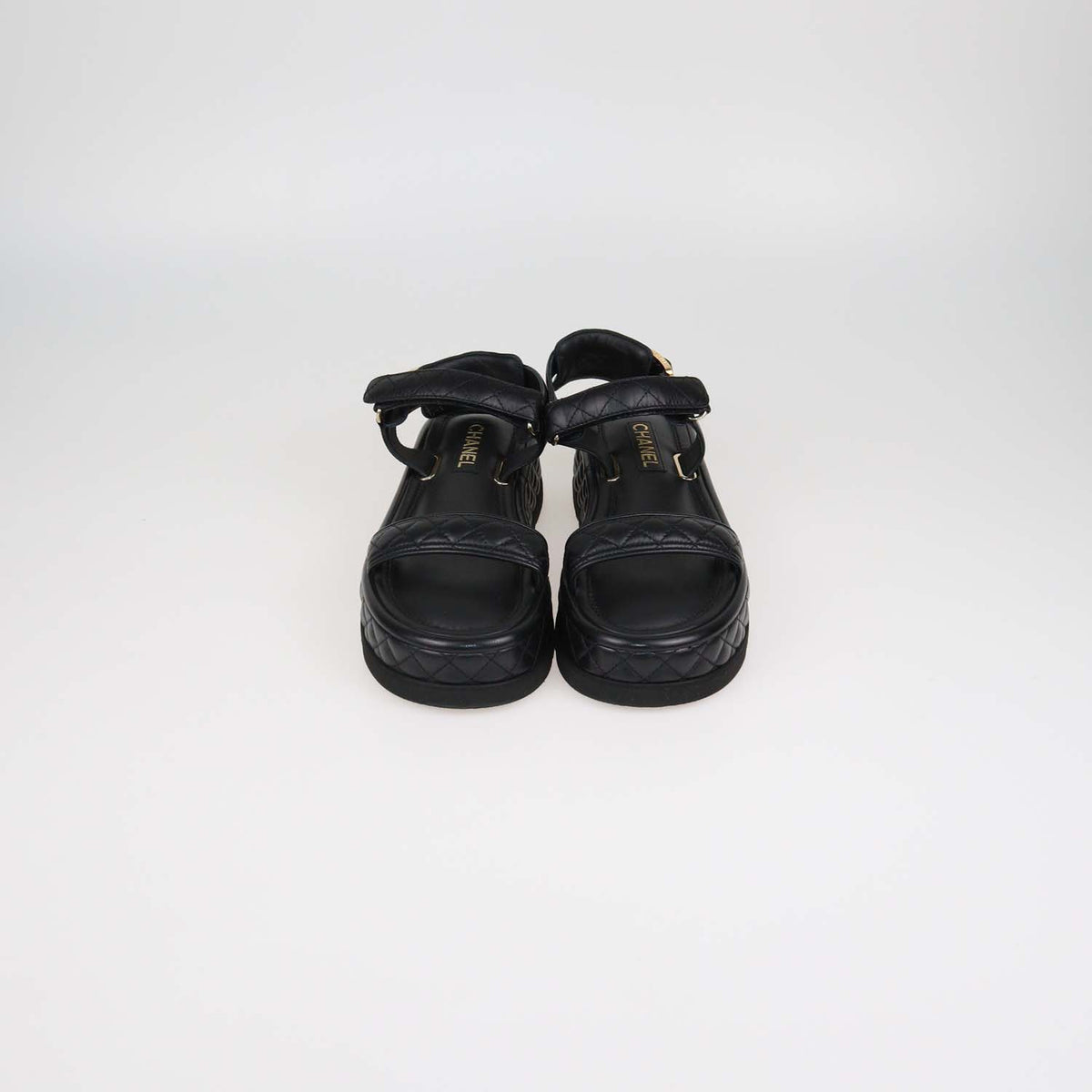 Chanel Black Quilted Leather Velcro Platform Sandals