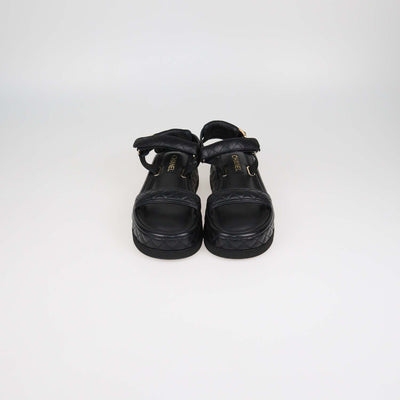 Chanel Black Quilted Leather Velcro Platform Sandals