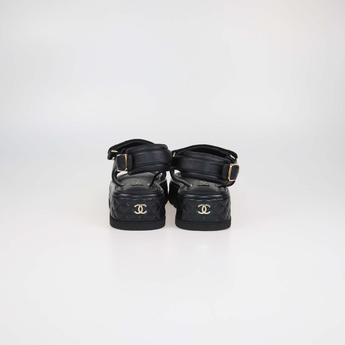 Chanel Black Quilted Leather Velcro Platform Sandals