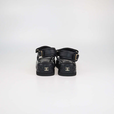 Chanel Black Quilted Leather Velcro Platform Sandals