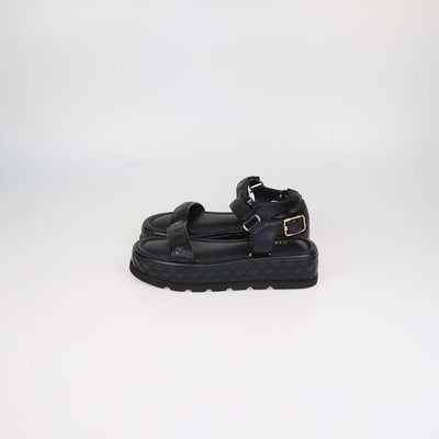 Chanel Black Quilted Leather Velcro Platform Sandals