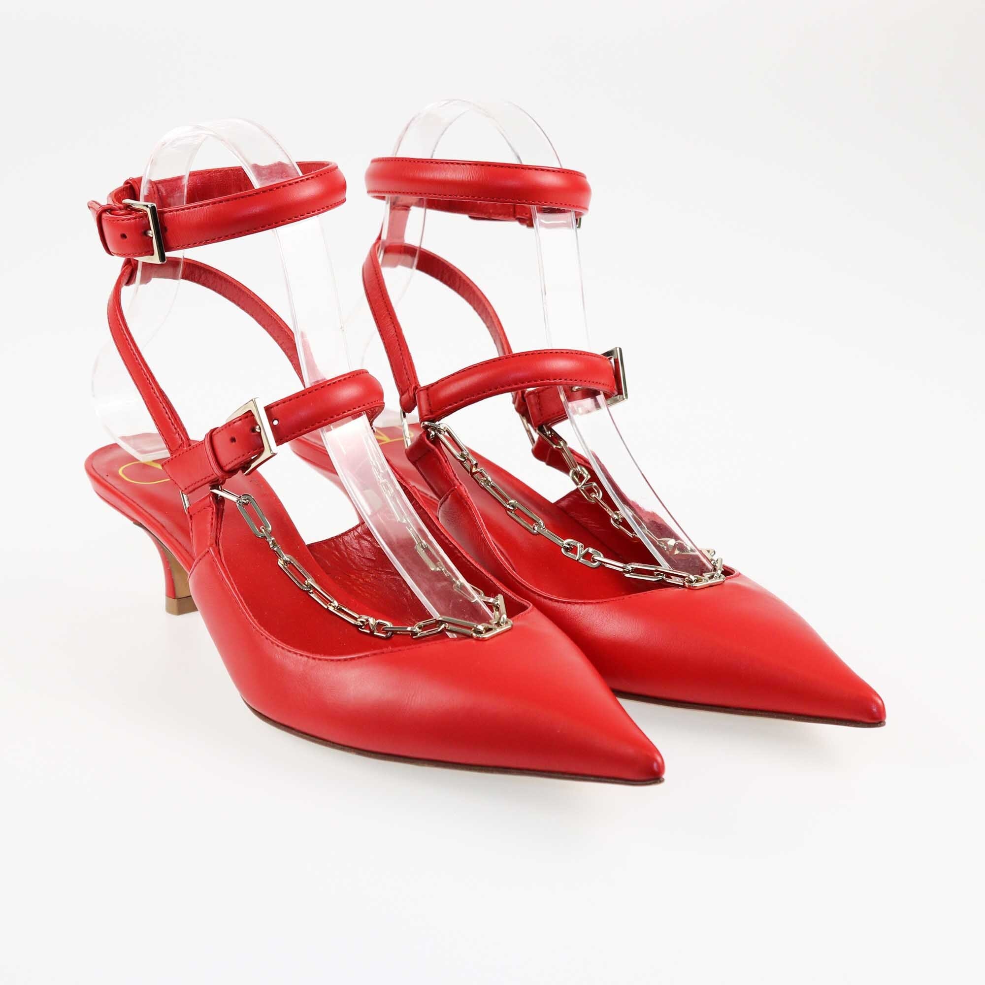 Valentino Red Chain Slingback Pumps Shoes Valentino 