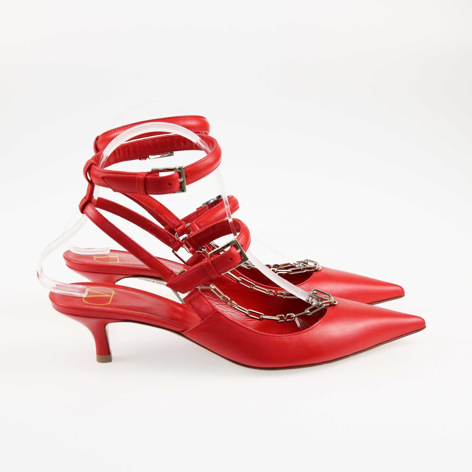 Valentino Red Chain Slingback Pumps Shoes Valentino 