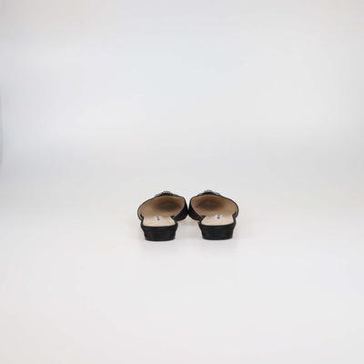 Manolo Blahnik Black Satin Hangisi Crystal Embellished Flat Mules