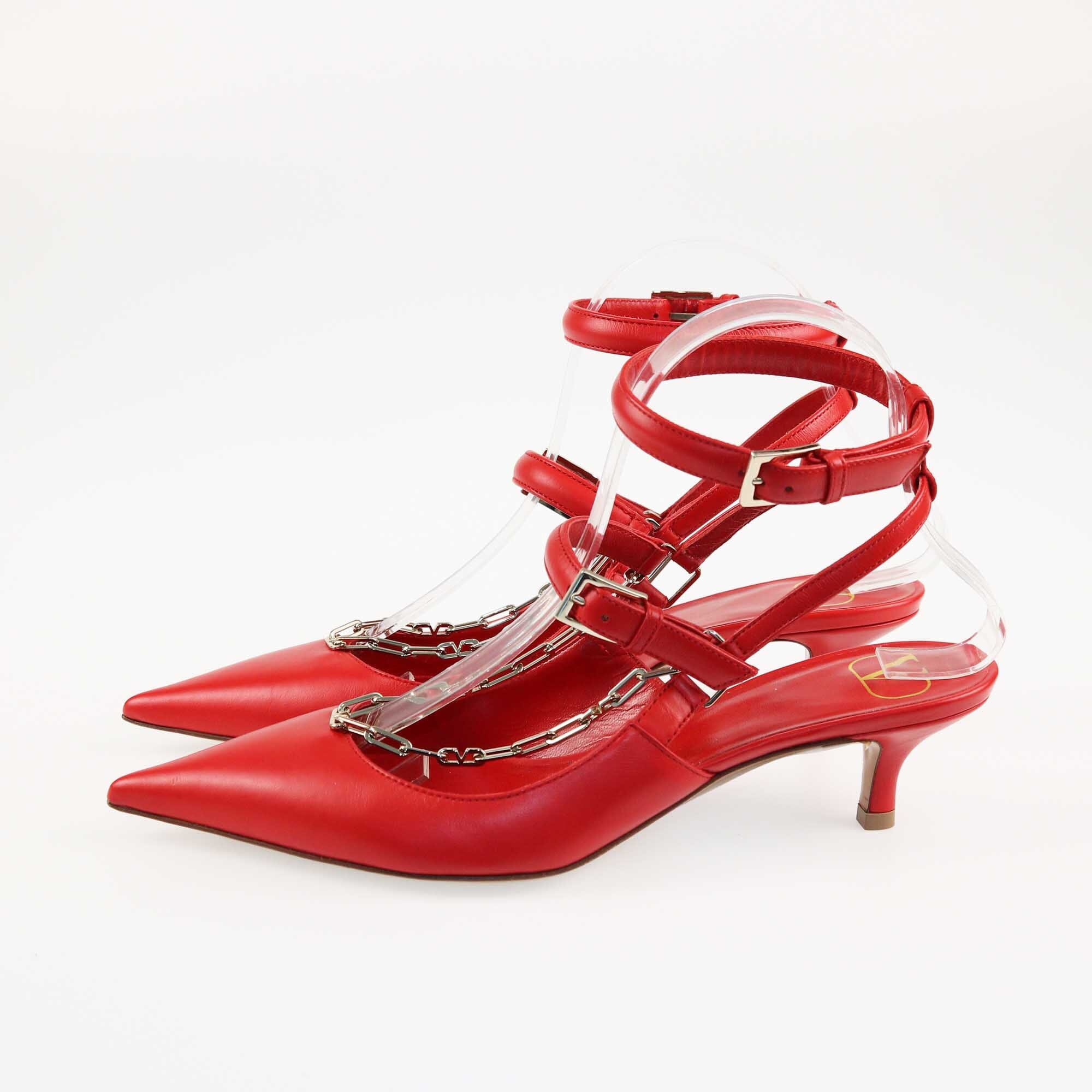 Valentino Red Chain Slingback Pumps Shoes Valentino 