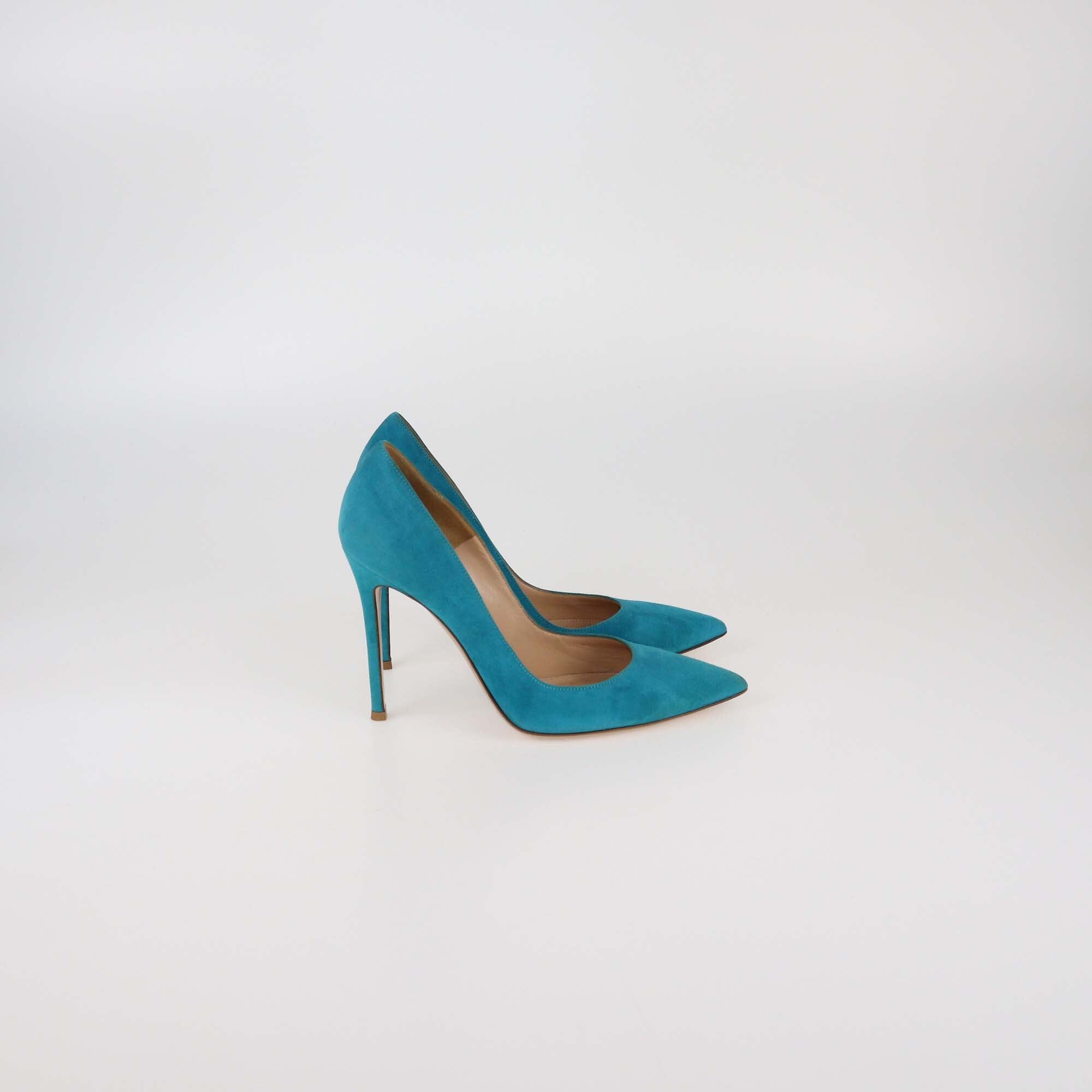 Gianvito Rossi Teal Blue Pointed Toe Pumps Womens Gianvito Rossi 
