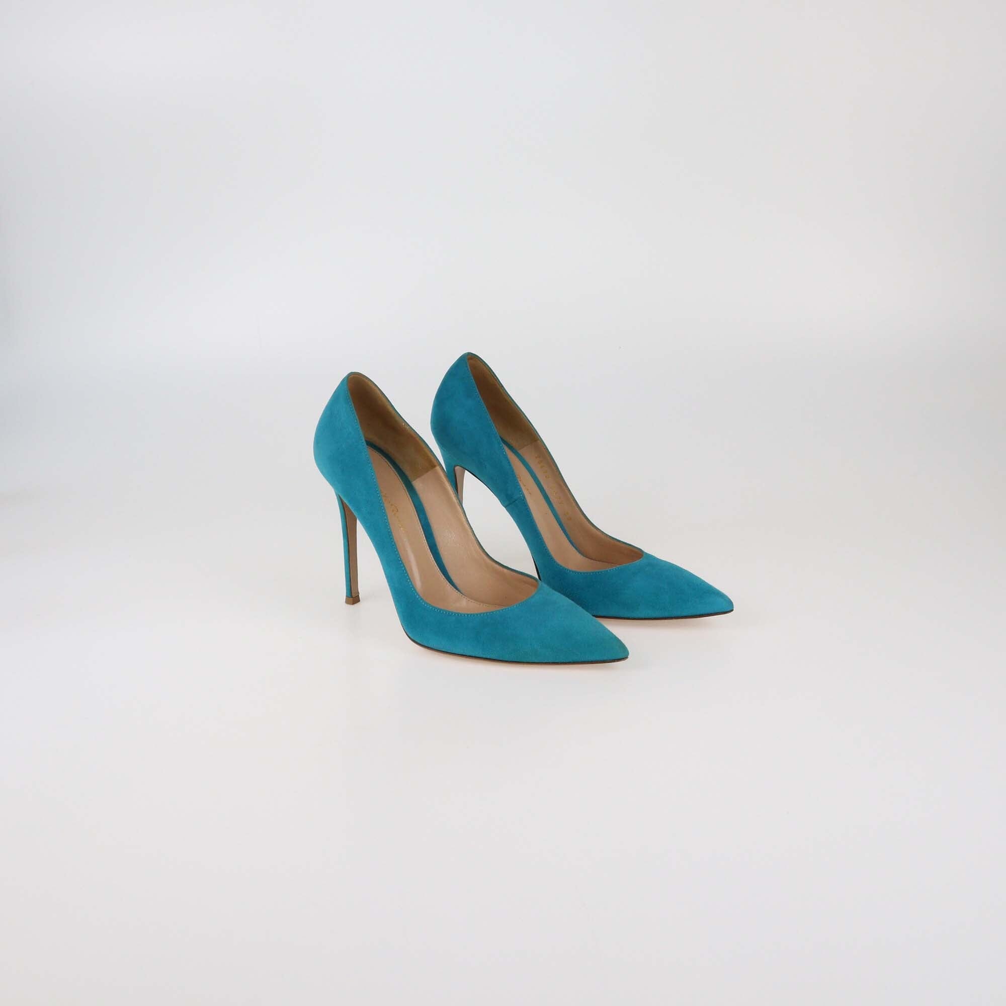 Gianvito Rossi Teal Blue Pointed Toe Pumps Womens Gianvito Rossi 
