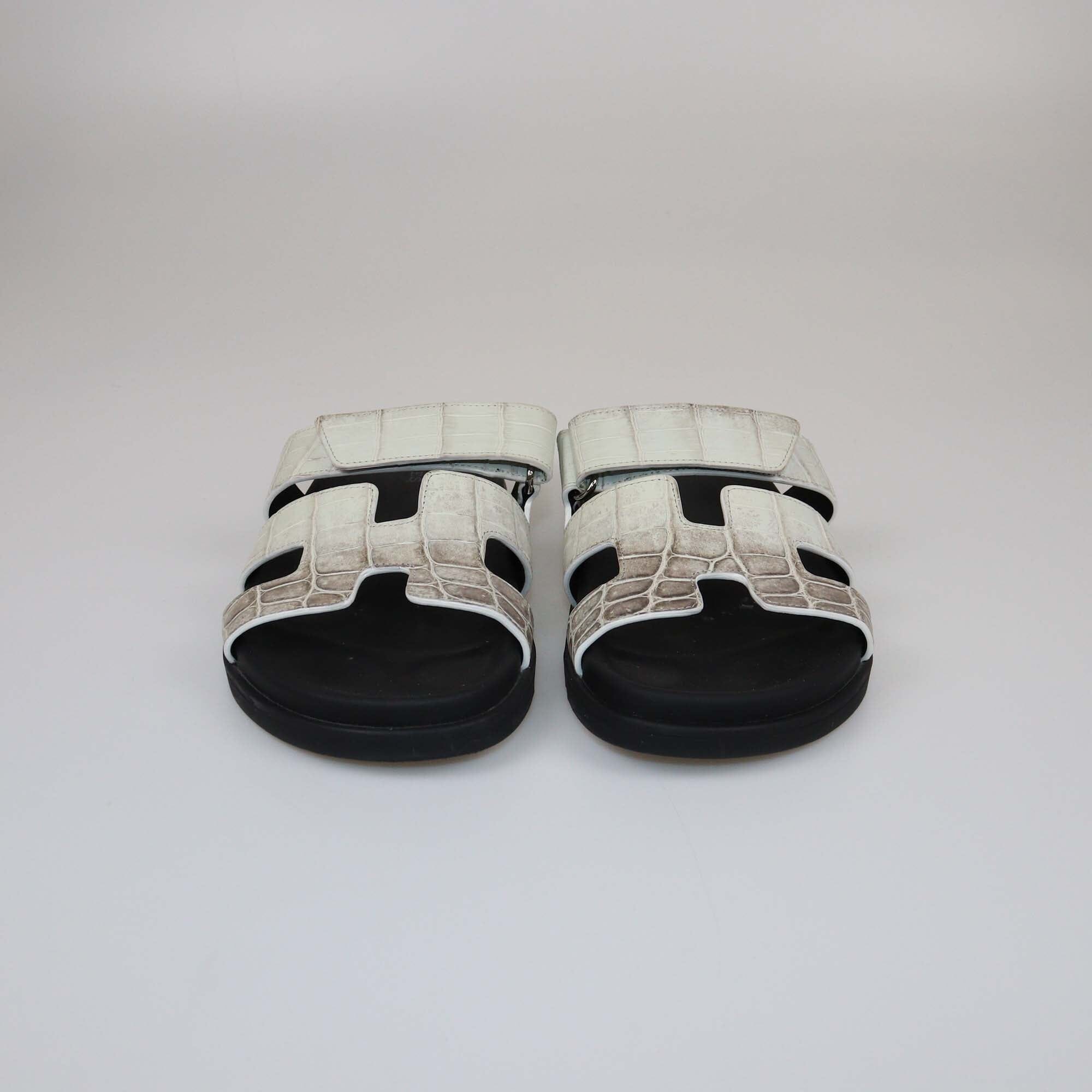 Hermes White/Brown Crocodile Himalaya Chypre Sandals Womens Hermes 