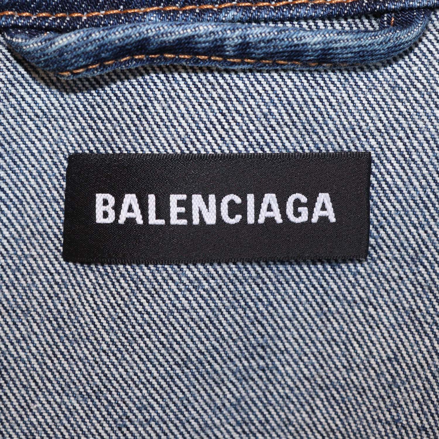 Balenciaga Dark Blue Denim Logo Embroidered Oversized Jacket