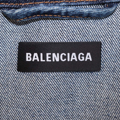 Balenciaga Dark Blue Denim Logo Embroidered Oversized Jacket
